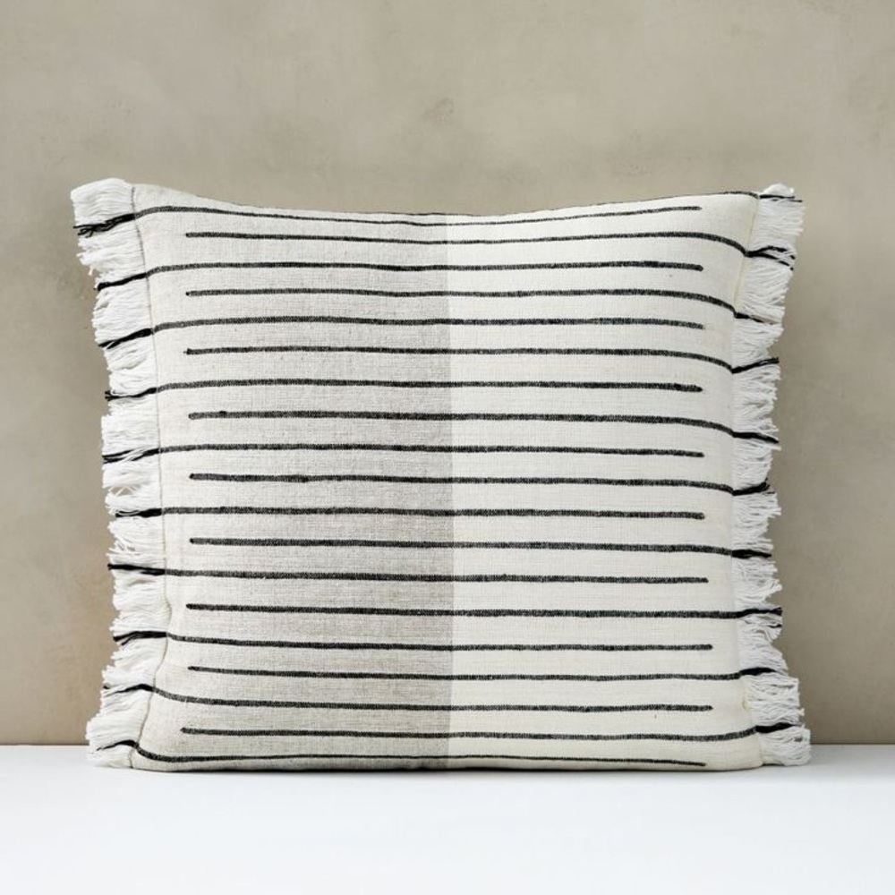 West Elm Cream and Black Striped Fringe Accent Pillow